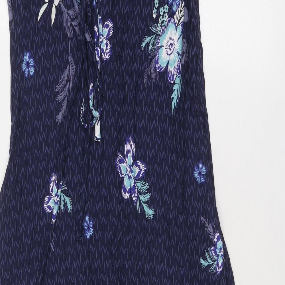 Marks and Spencer Womens Blue Floral Viscose Maxi Size 12 V-Neck Pullover
