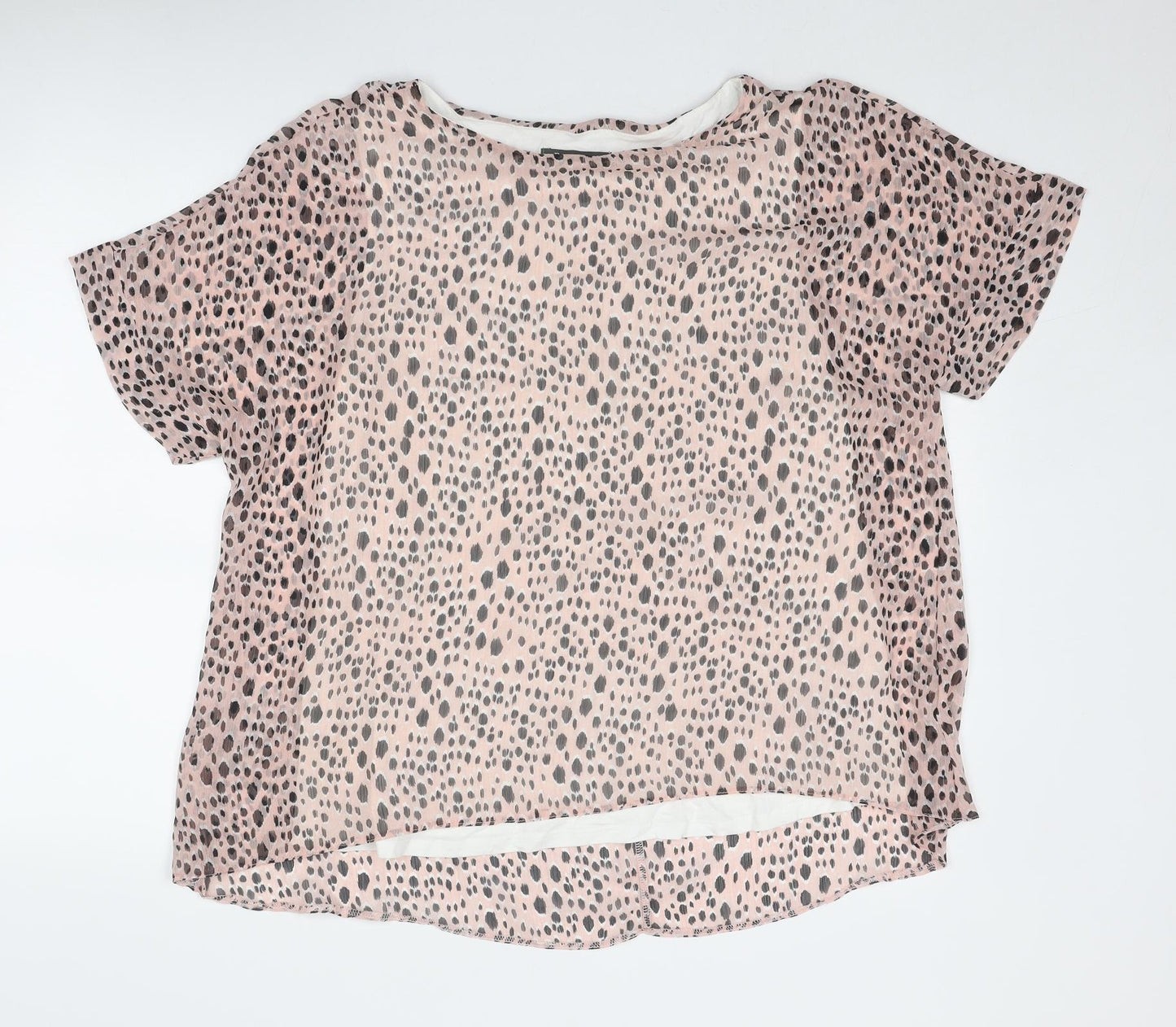 Bonmarché Womens Pink Animal Print Polyester Basic Blouse Size 16 Boat Neck