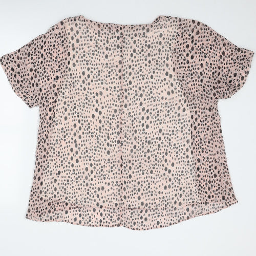 Bonmarché Womens Pink Animal Print Polyester Basic Blouse Size 16 Boat Neck