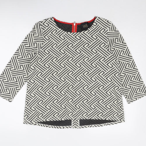W5 Womens White Geometric Cotton Basic Blouse Size M Boat Neck