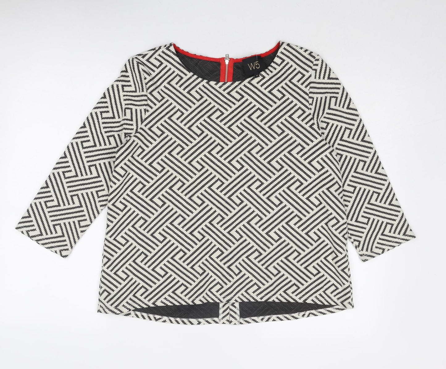 W5 Womens White Geometric Cotton Basic Blouse Size M Boat Neck