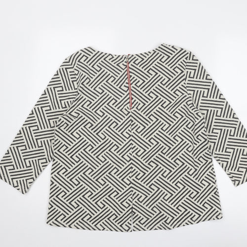 W5 Womens White Geometric Cotton Basic Blouse Size M Boat Neck