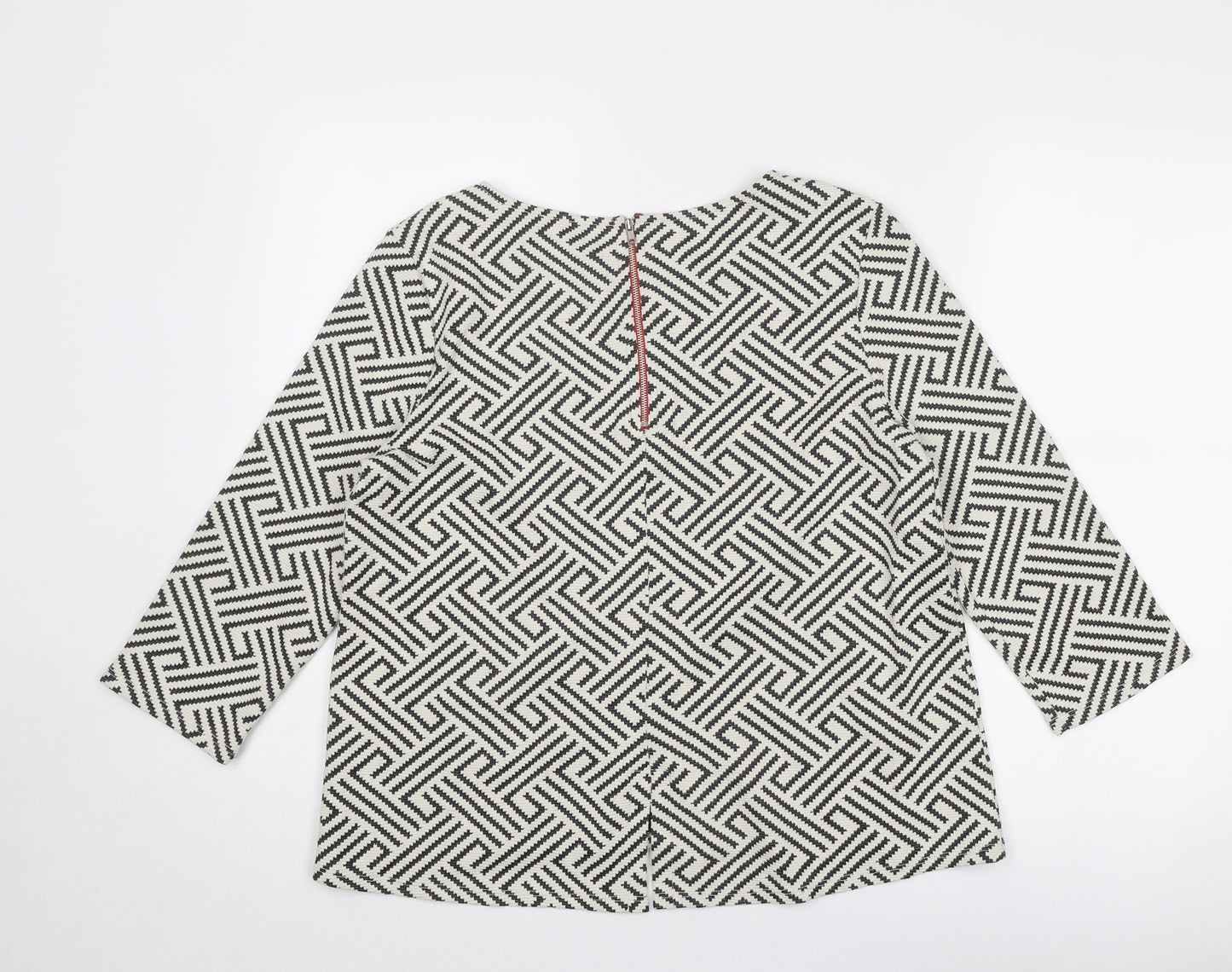 W5 Womens White Geometric Cotton Basic Blouse Size M Boat Neck