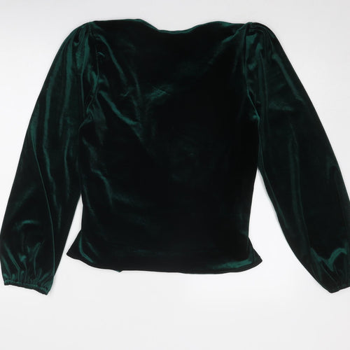 M&Co Womens Green Polyester Basic Blouse Size 14 V-Neck - Wrap Style