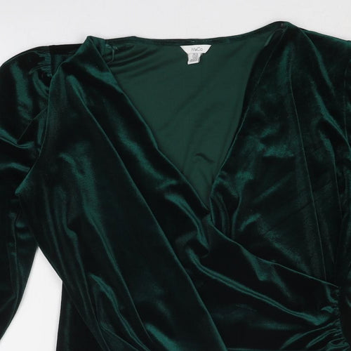 M&Co Womens Green Polyester Basic Blouse Size 14 V-Neck - Wrap Style