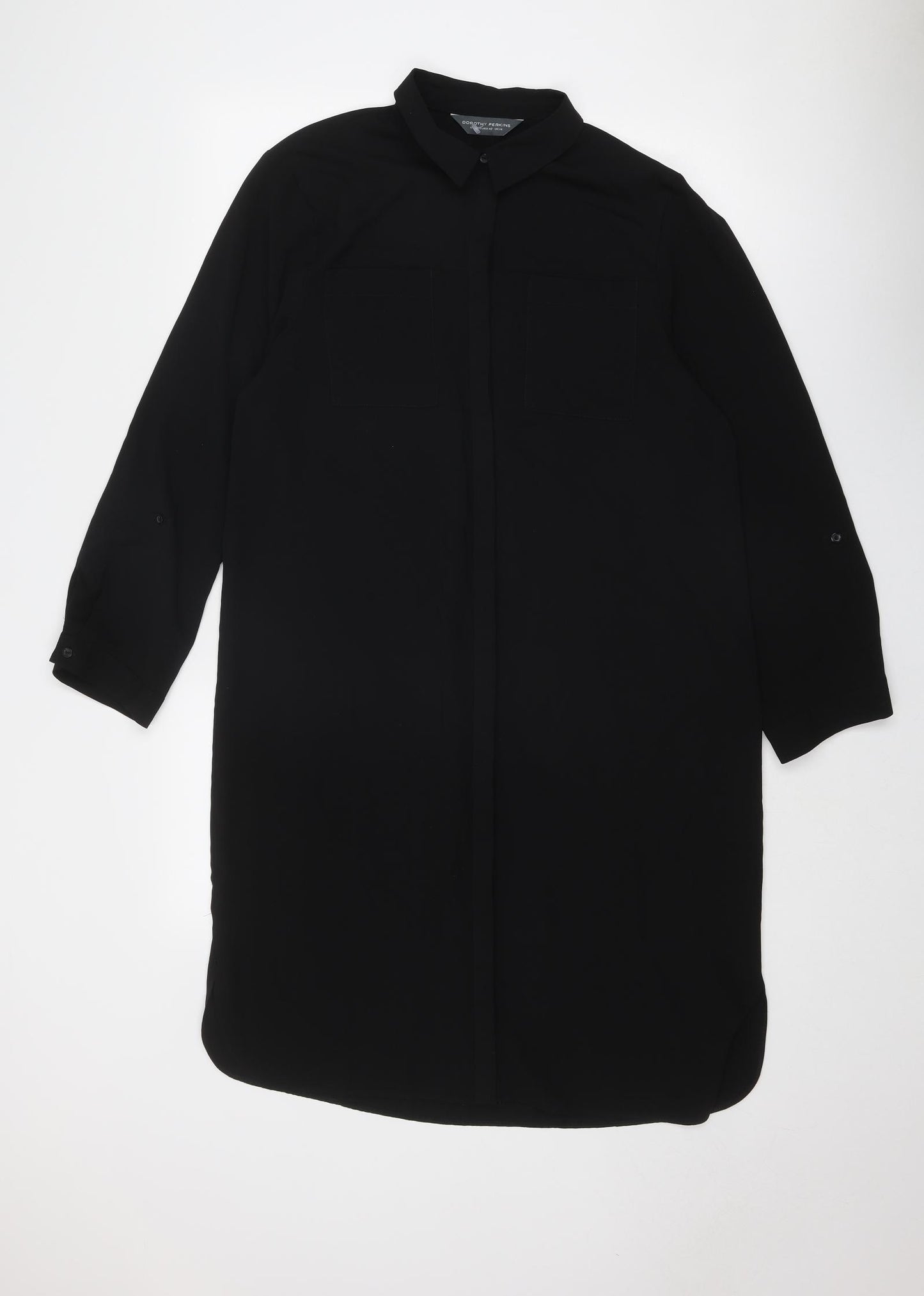 Dorothy Perkins Womens Black Polyester Shirt Dress Size 14 Collared Button