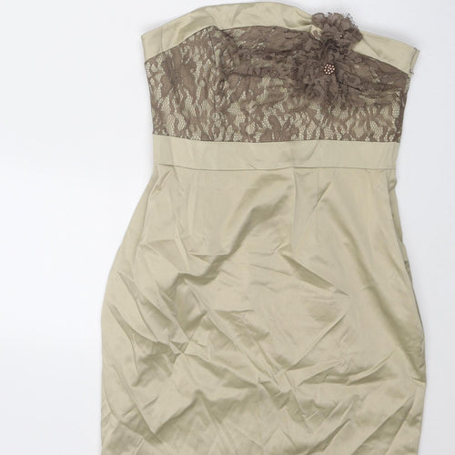 Red Herring Womens Gold Polyester Mini Size 10 Square Neck Zip - Strapless Lace Details