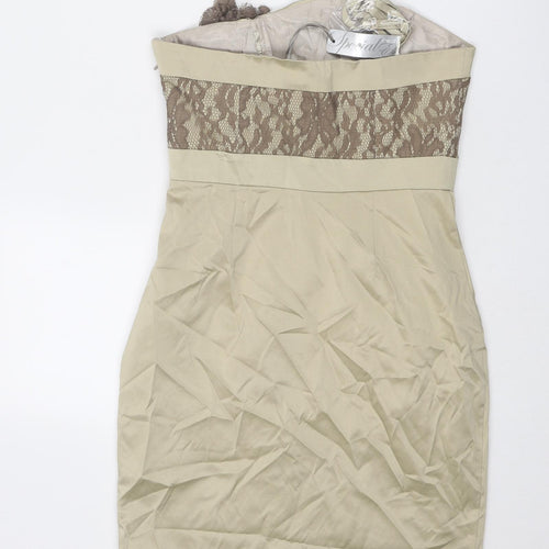 Red Herring Womens Gold Polyester Mini Size 10 Square Neck Zip - Strapless Lace Details