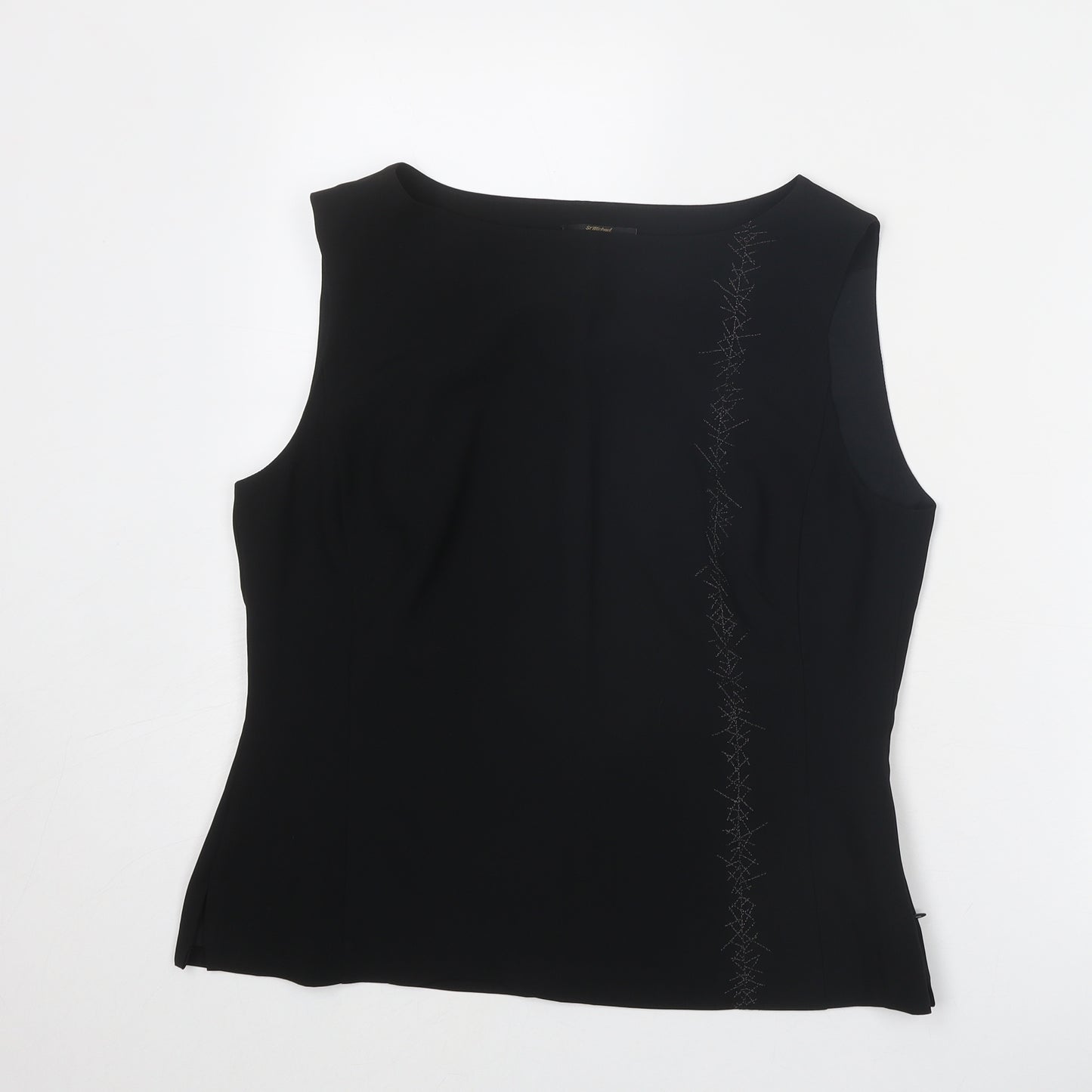 Marks and Spencer Womens Black Polyester Basic Blouse Size 14 Boat Neck - Embellished