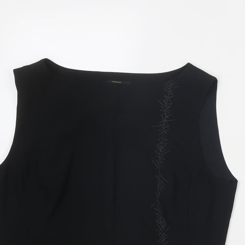 Marks and Spencer Womens Black Polyester Basic Blouse Size 14 Boat Neck - Embellished