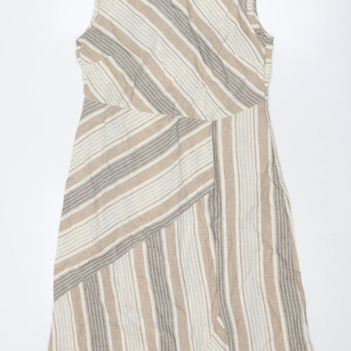 Kaleidoscope Womens Beige Striped Cotton Shift Size 12 Boat Neck Zip