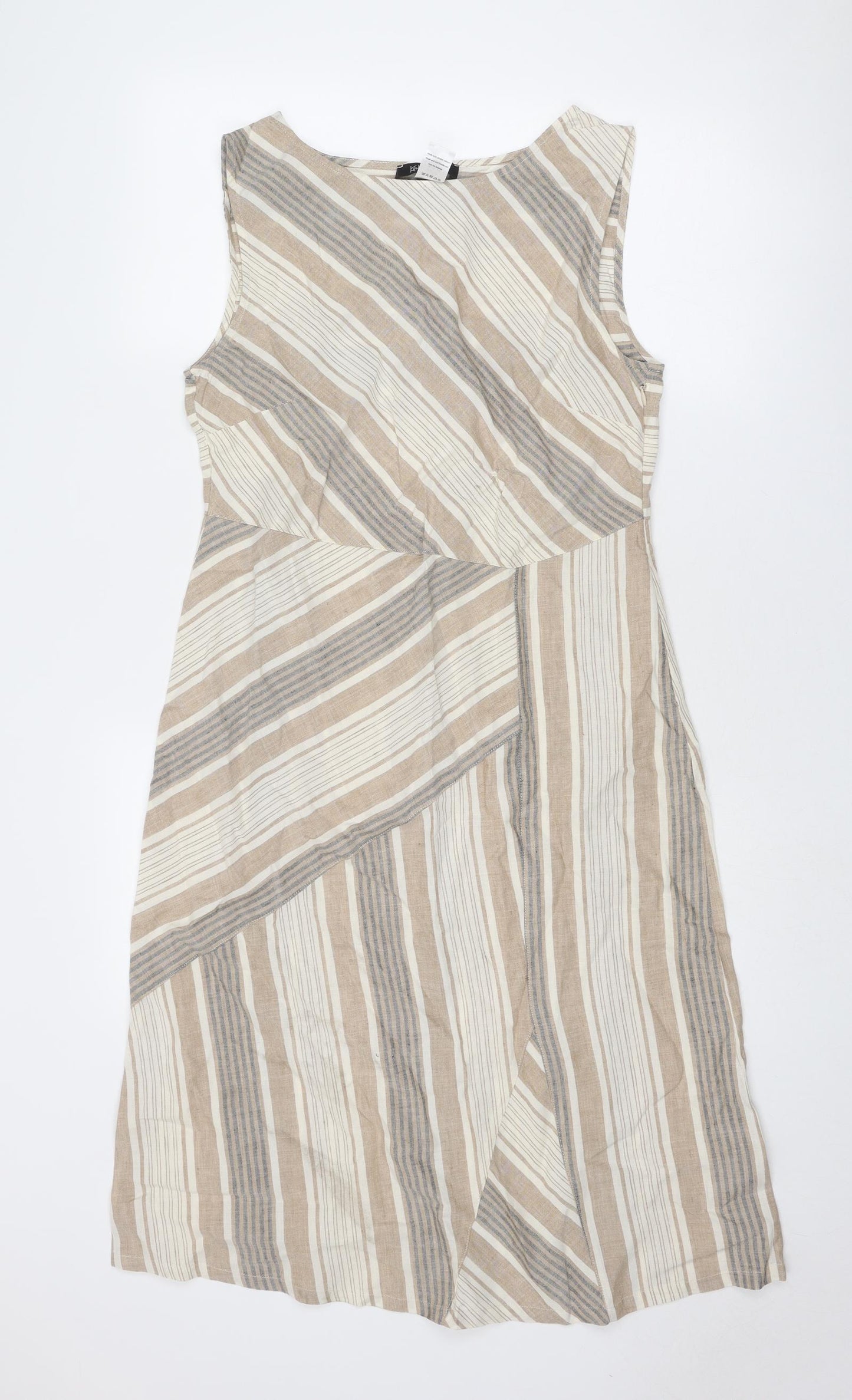 Kaleidoscope Womens Beige Striped Cotton Shift Size 12 Boat Neck Zip