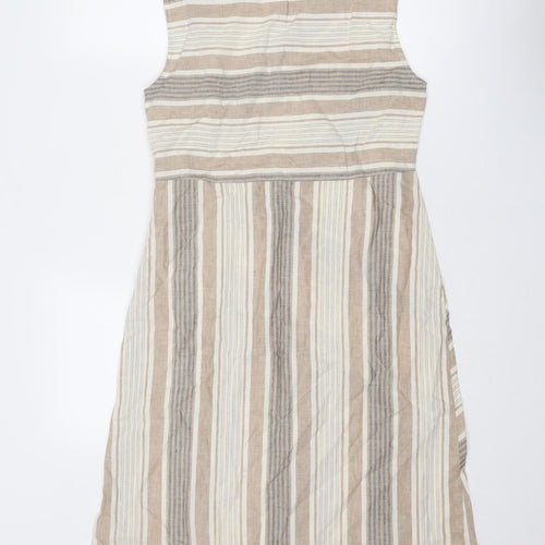 Kaleidoscope Womens Beige Striped Cotton Shift Size 12 Boat Neck Zip