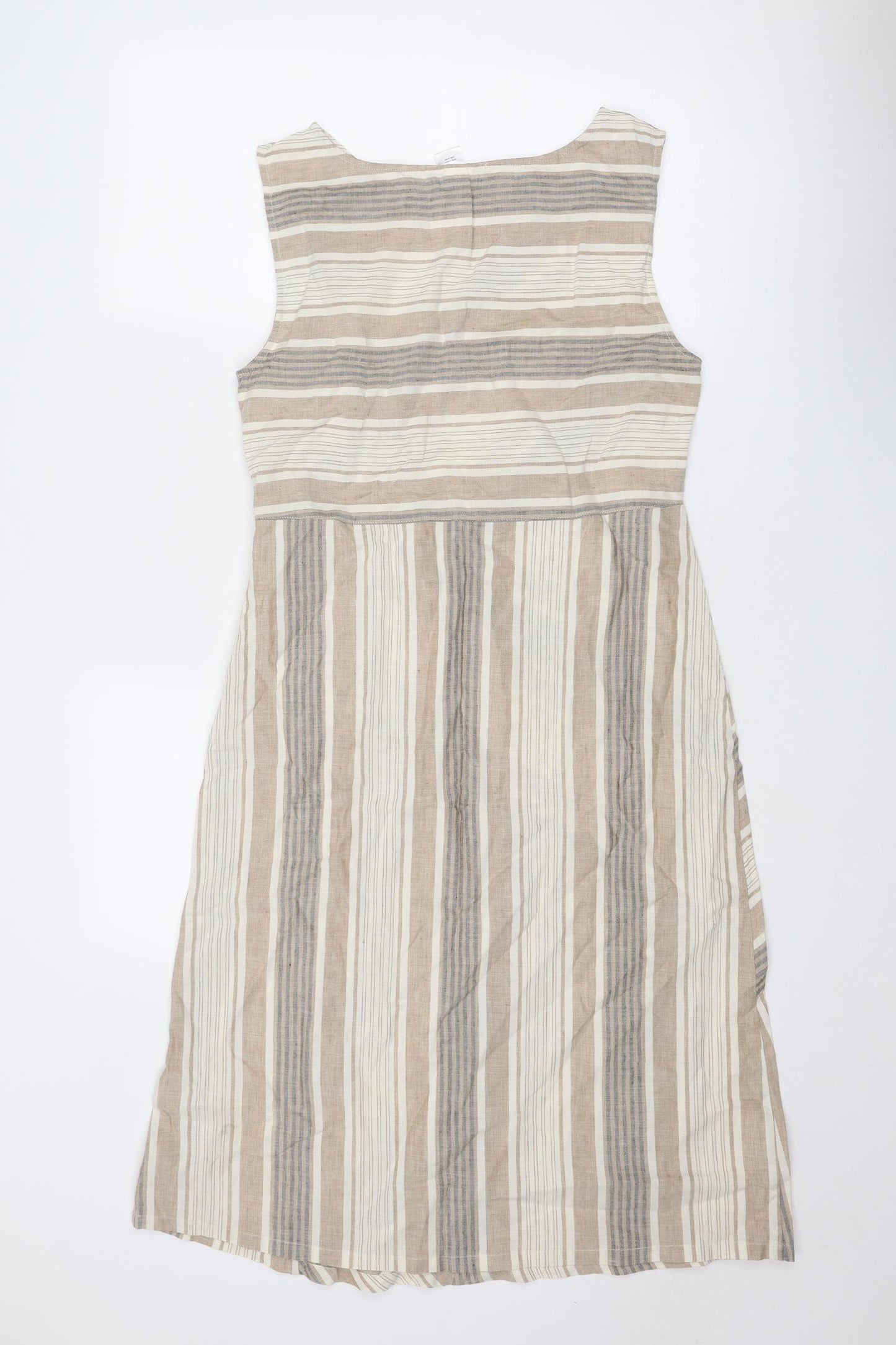 Kaleidoscope Womens Beige Striped Cotton Shift Size 12 Boat Neck Zip