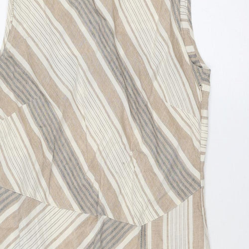 Kaleidoscope Womens Beige Striped Cotton Shift Size 12 Boat Neck Zip