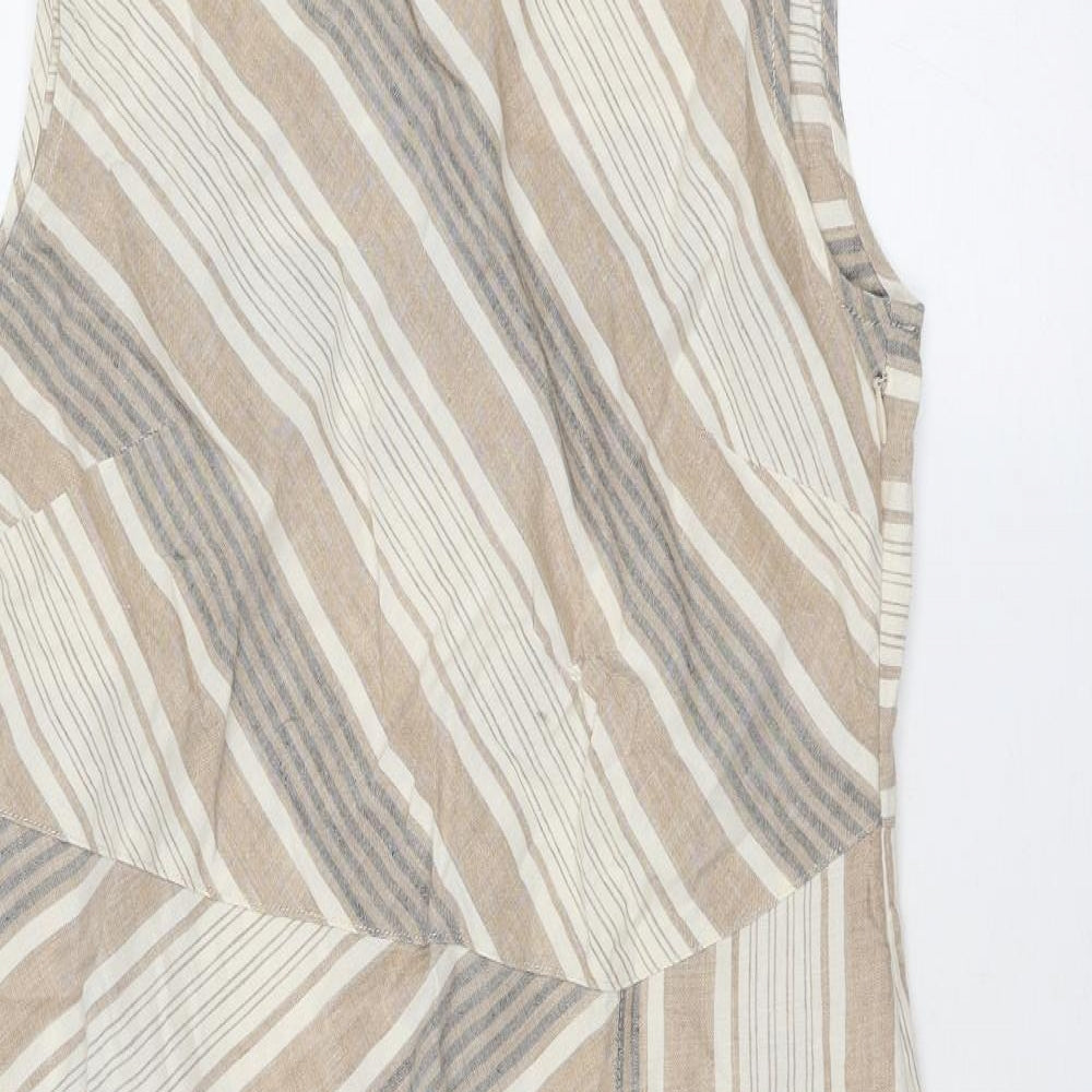 Kaleidoscope Womens Beige Striped Cotton Shift Size 12 Boat Neck Zip