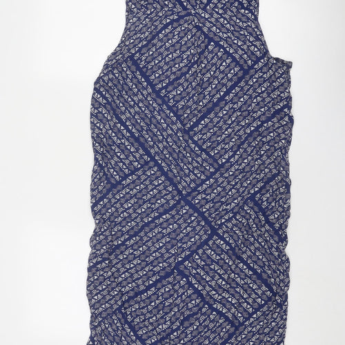 Debenhams Womens Blue Geometric Viscose Shirt Dress Size 12 Collared Button