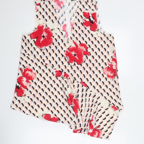 Marks and Spencer Womens Pink Geometric Polyester Basic Blouse Size 12 V-Neck - Floral Asymmetric