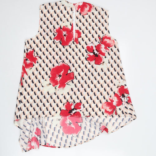 Marks and Spencer Womens Pink Geometric Polyester Basic Blouse Size 12 V-Neck - Floral Asymmetric