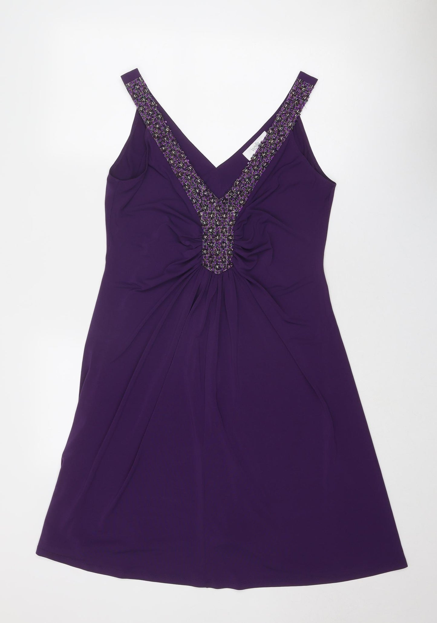 Wallis Womens Purple Polyester A-Line Size 14 V-Neck Pullover - Embellished Neckline