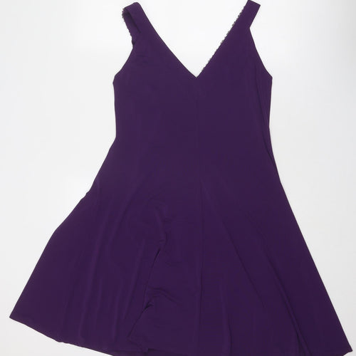 Wallis Womens Purple Polyester A-Line Size 14 V-Neck Pullover - Embellished Neckline