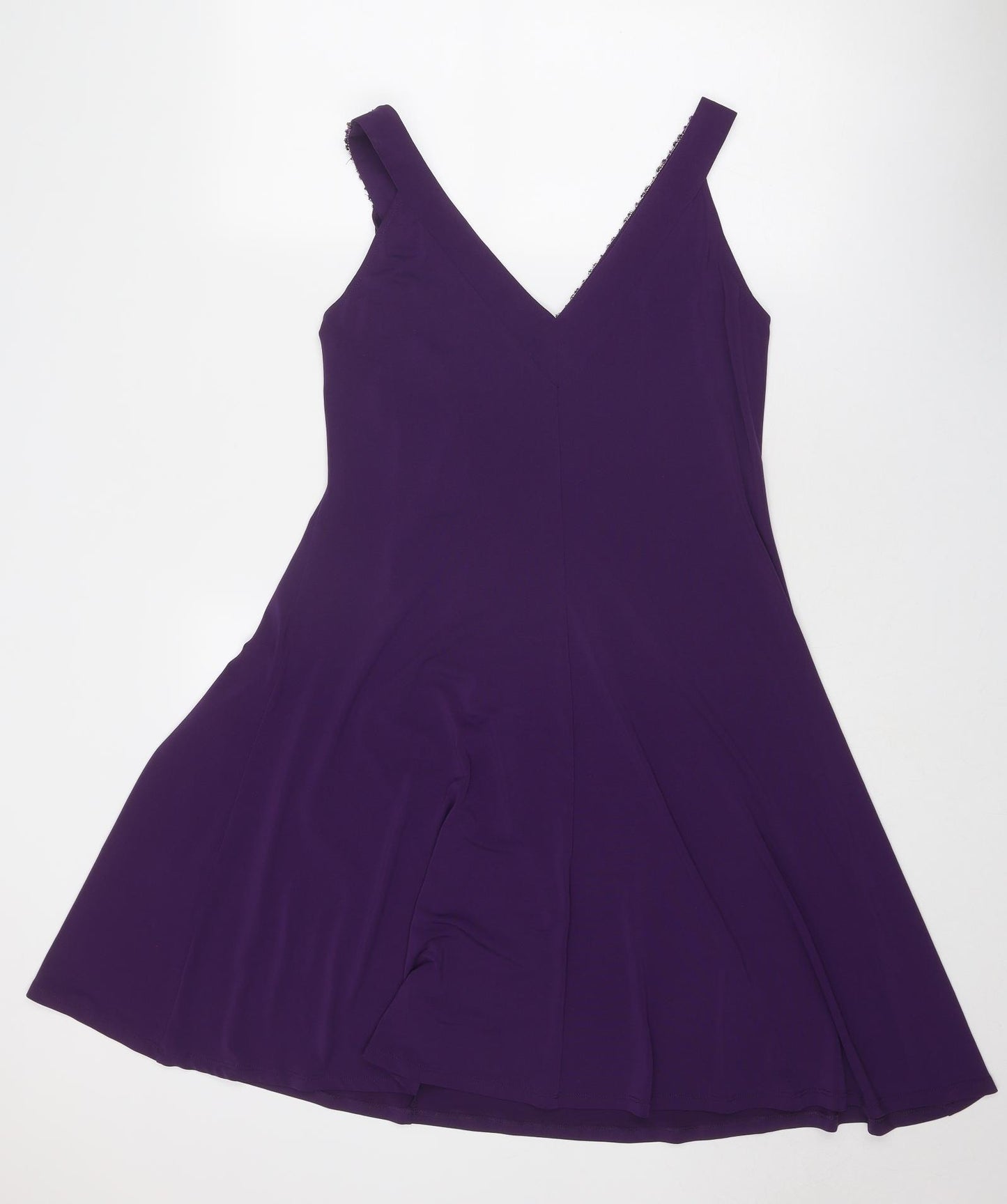 Wallis Womens Purple Polyester A-Line Size 14 V-Neck Pullover - Embellished Neckline