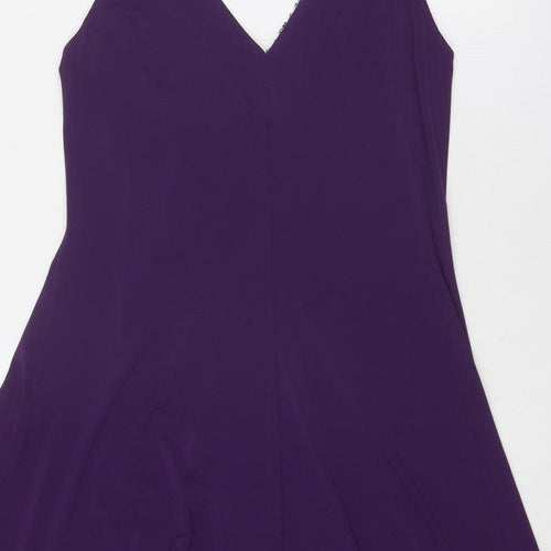 Wallis Womens Purple Polyester A-Line Size 14 V-Neck Pullover - Embellished Neckline