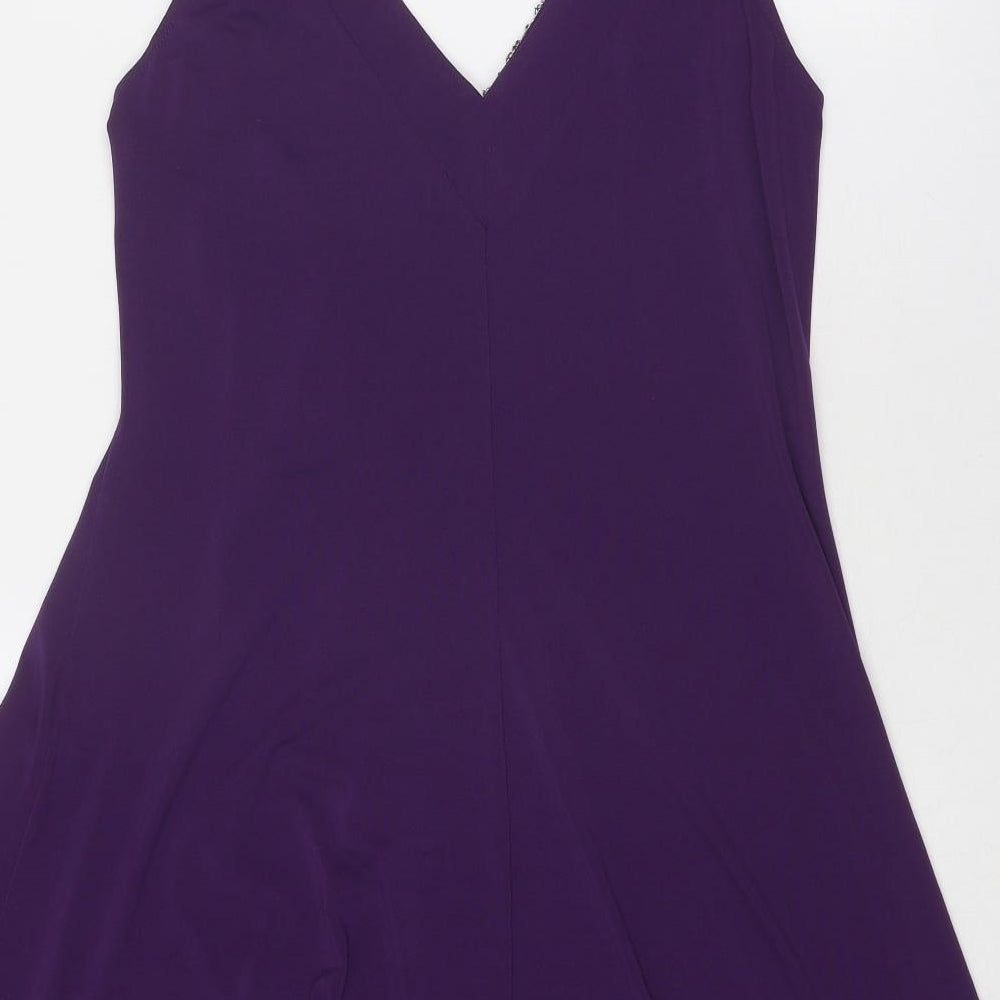 Wallis Womens Purple Polyester A-Line Size 14 V-Neck Pullover - Embellished Neckline