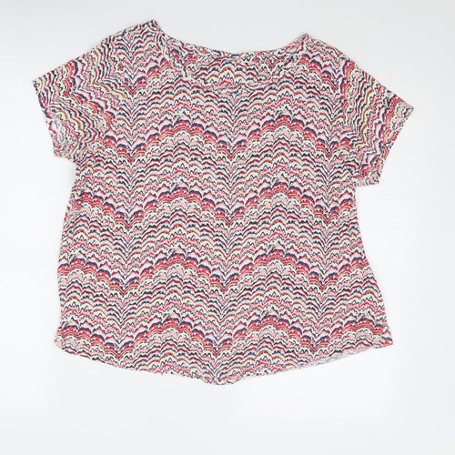 Marks and Spencer Womens Multicoloured Geometric Cotton Basic T-Shirt Size 14 Boat Neck