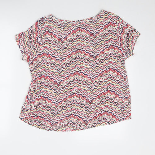 Marks and Spencer Womens Multicoloured Geometric Cotton Basic T-Shirt Size 14 Boat Neck