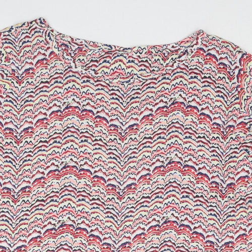 Marks and Spencer Womens Multicoloured Geometric Cotton Basic T-Shirt Size 14 Boat Neck