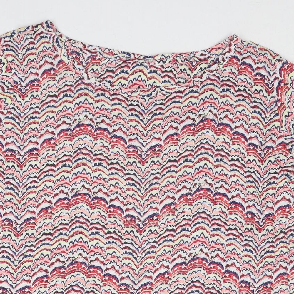 Marks and Spencer Womens Multicoloured Geometric Cotton Basic T-Shirt Size 14 Boat Neck