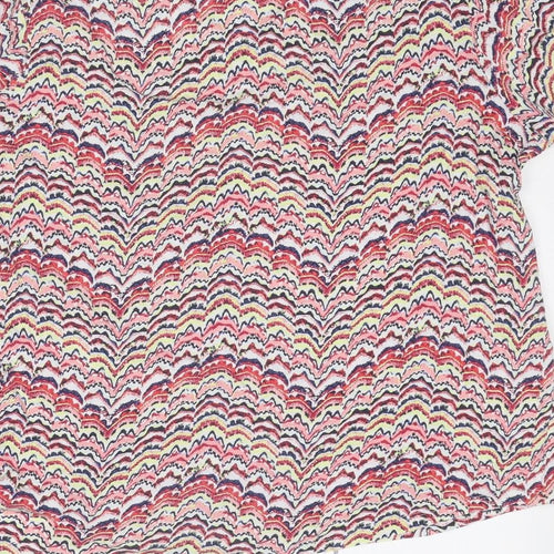 Marks and Spencer Womens Multicoloured Geometric Cotton Basic T-Shirt Size 14 Boat Neck