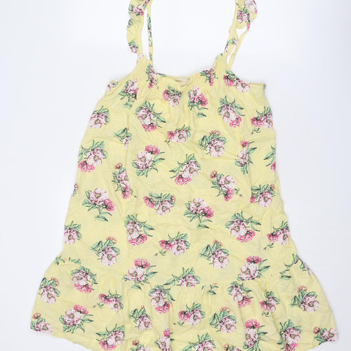 Marks and Spencer Womens Yellow Floral Viscose Tank Dress Size 12 Scoop Neck Pullover
