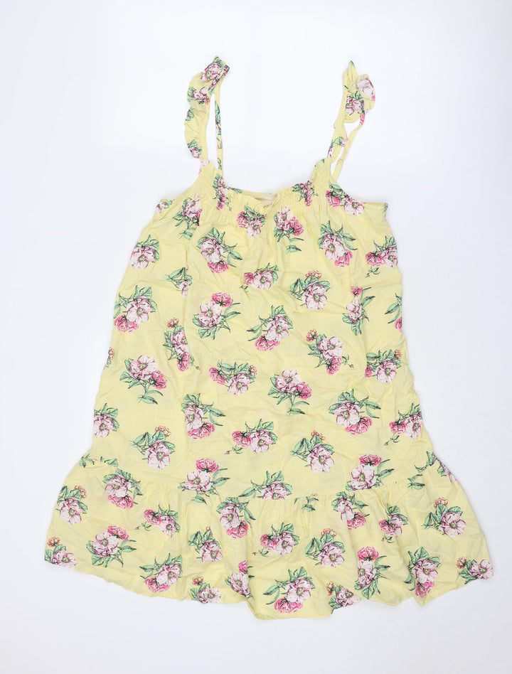 Marks and Spencer Womens Yellow Floral Viscose Tank Dress Size 12 Scoop Neck Pullover