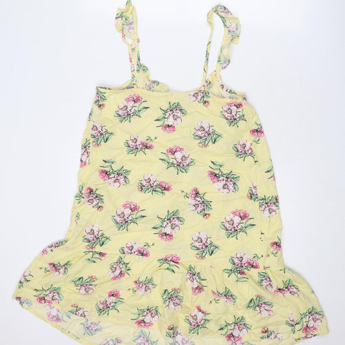 Marks and Spencer Womens Yellow Floral Viscose Tank Dress Size 12 Scoop Neck Pullover