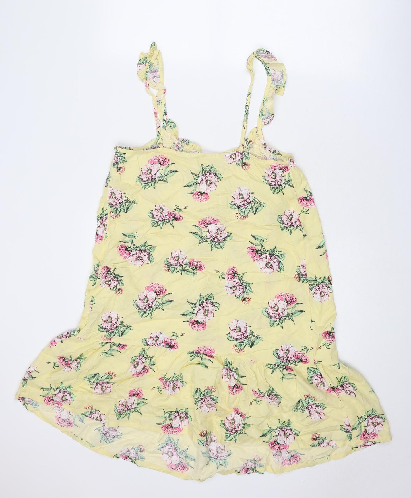 Marks and Spencer Womens Yellow Floral Viscose Tank Dress Size 12 Scoop Neck Pullover