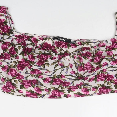 NaaNaa Womens Purple Floral Polyester Cropped Blouse Size 12 Square Neck - Rose Print