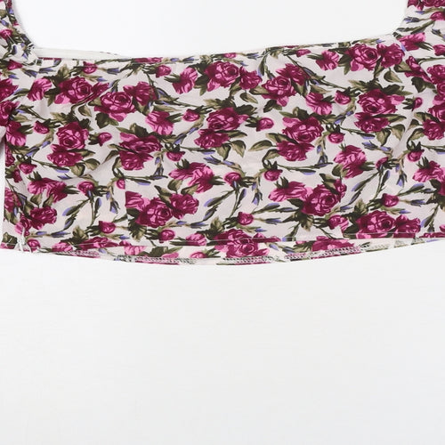NaaNaa Womens Purple Floral Polyester Cropped Blouse Size 12 Square Neck - Rose Print