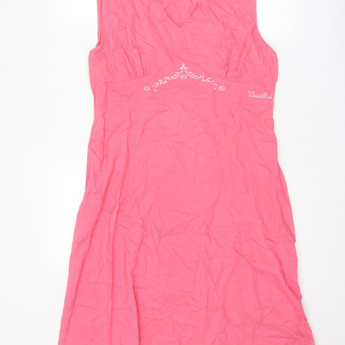 Weird Fish Womens Pink Linen A-Line Size L V-Neck Zip