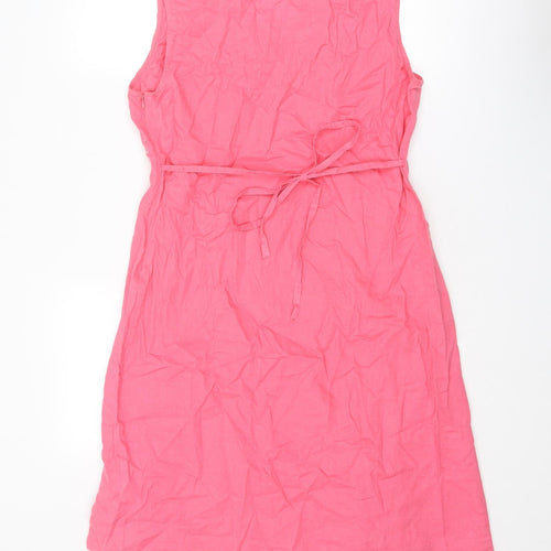 Weird Fish Womens Pink Linen A-Line Size L V-Neck Zip