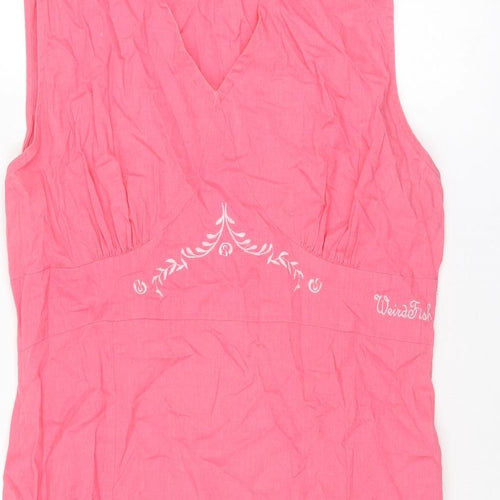 Weird Fish Womens Pink Linen A-Line Size L V-Neck Zip