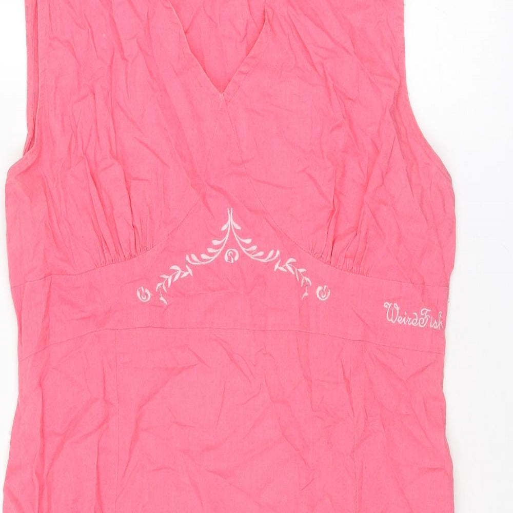 Weird Fish Womens Pink Linen A-Line Size L V-Neck Zip