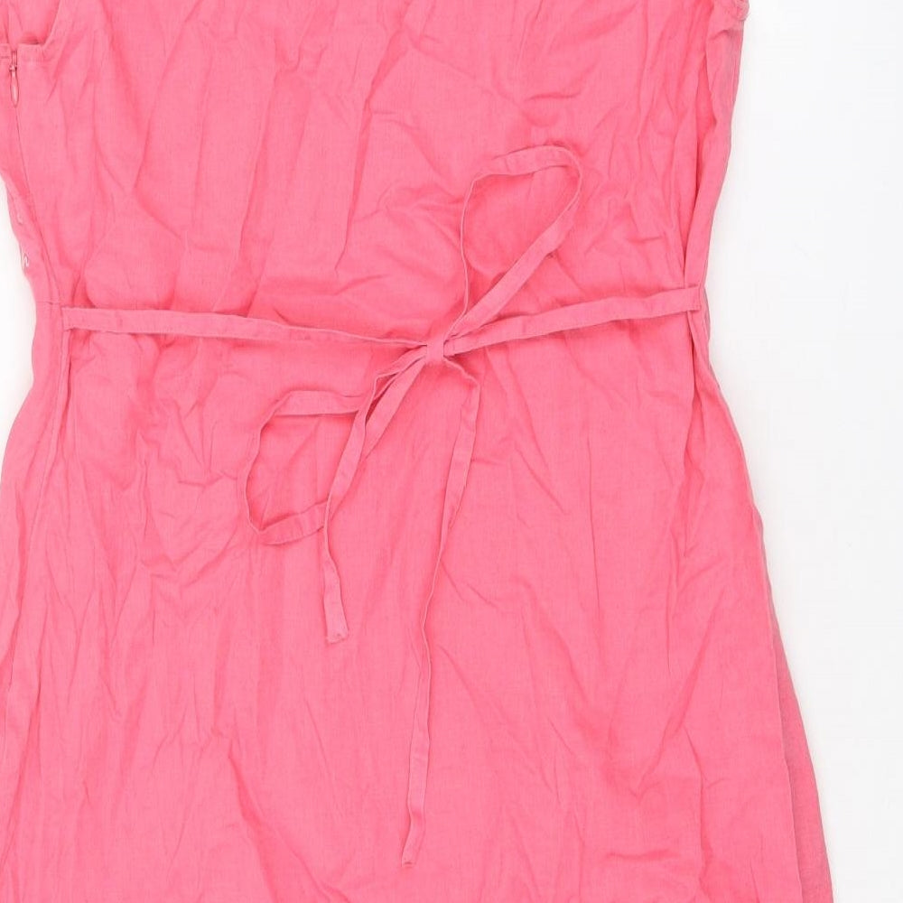 Weird Fish Womens Pink Linen A-Line Size L V-Neck Zip