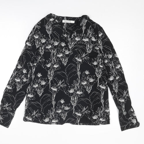 Sportscraft Womens Black Floral Viscose Basic Blouse Size 10 V-Neck