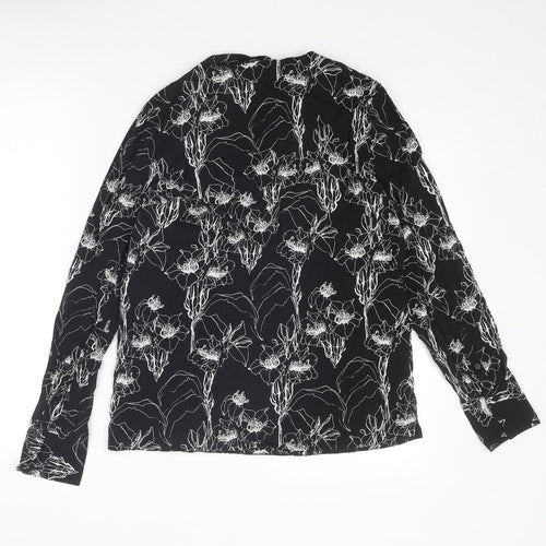 Sportscraft Womens Black Floral Viscose Basic Blouse Size 10 V-Neck