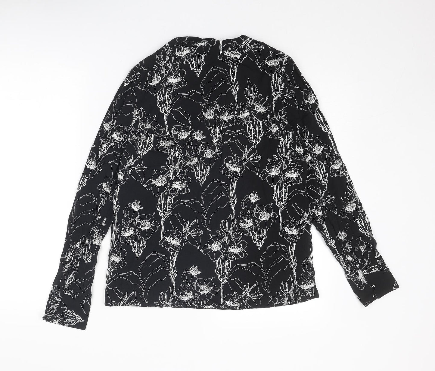 Sportscraft Womens Black Floral Viscose Basic Blouse Size 10 V-Neck