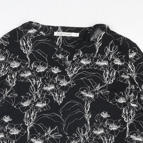Sportscraft Womens Black Floral Viscose Basic Blouse Size 10 V-Neck