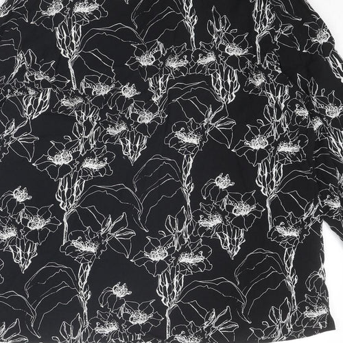 Sportscraft Womens Black Floral Viscose Basic Blouse Size 10 V-Neck