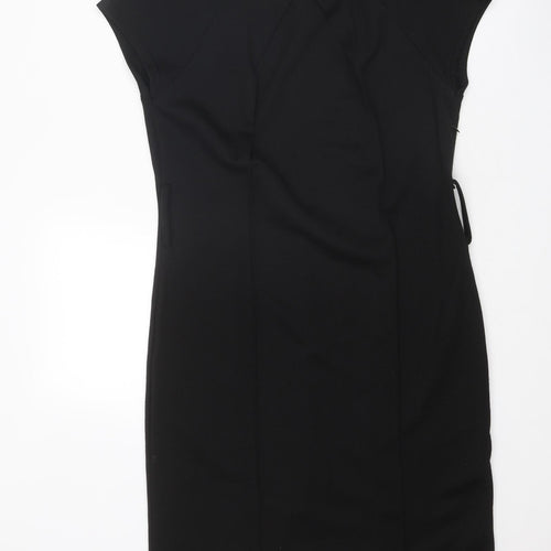 Debenhams Womens Black Polyester Pencil Dress Size 14 Boat Neck Zip